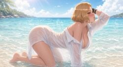 ai_generated beach nina_williams shirt tekken tekken_8 wet wet_clothes