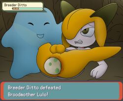 cave ditto ditto_(pokemon) ditto_face egg egg_laying femboy gameplay_mechanics health_bar kirlia lulo_the_kirlia original_character oviposition penis pitahaya pokemon pokemon_(species) pregnant_male testicles