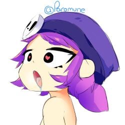 1girls brawl_stars heart-shaped_pupils open_mouth paromune penny_(brawl_stars) purple_hair saliva skull