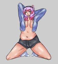 1girls chubby chubby_female danganronpa_another fanganronpa female female_focus female_only headband human human_focus human_only jacket_only multicolored_hair only_female otonokoji_kanade pink_hair purple_eyes purple_hair sdra2 shorts side_boob sideboob slightly_chubby slightly_chubby_female socks solo solo_female solo_focus super_danganronpa_another_2
