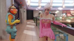 1girls 3d blue_hair blushing bottomless bottomless_female cherrynsfw collar elbow_gloves embarrassing_outfit exposed_pussy female female_focus fishstick_(fortnite) fortnite gingiensfw head_turned original_character partially_clothed partially_clothed_female partially_nude pink_gloves ponytail public public_exposure pussy shaved_crotch shaved_pussy skirt_lift tiana_molly tira_masu white_hair