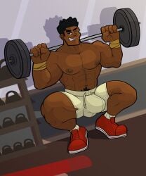 abs baraboy bulge bulge_through_clothing dark-skinned_male lifting_weights male_focus male_only muscular_male pubic_hair reality_resort squatting tagme tino_mitchell topless
