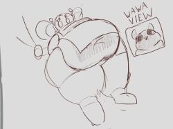 1boy antennae_(anatomy) facial_markings fat fat_male fat_rolls five_pebbles_(rain_world) forehead_mark iterator_(rain_world) male obese obese_male overweight overweight_male pink_body pink_skin rain_world robot robot_boy robot_humanoid slugcat worms-eye_view