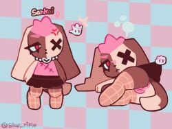 4:3 animal_genitalia animal_vulva anthro anus biped bottomwear canid canine canine_genitalia canine_vulva clothed clothing clothing_lift cross-popping_vein female genitals ice_cream_creature mammal skirt skirt_lift solo star_rifle tail vulva
