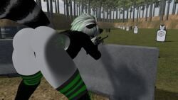 ass ass_focus big_ass raccoon raccoon_ears raccoon_girl raccoon_tail shooting_range sniper sniper_rifle stockings tagme vrchat vrchat_avatar vrchat_model