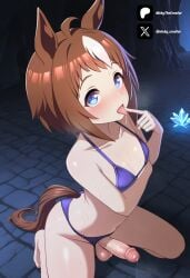 1boy 1futa above_view ahoge ai_generated animal_ears barefoot bikini biko_pegasus_(umamusume) blue_eyes blush breasts brown_hair cock collarbone colored dick erection from_above from_front front_view futa_only futanari futanari/female futanarization high-angle_view horse_ears horse_girl horse_tail kneeling light_skin light_skinned_futanari looking_at_viewer male_focus multicolored_hair nickythecreator on_knees open_mouth otoko_no_ko outdoors penis precum purple_bikini saliva sexy sexy_body sexy_pose short_hair solo streaked_hair sweat swimsuit tail testicles tongue tongue_out umamusume umamusume_pretty_derby uncensored veiny_penis white_hair