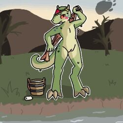 1girls argonian bathing female nude pixelvibri pussy senftember tagme the_elder_scrolls