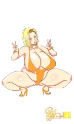 1girls alternate_version_available android_18 animated blonde blonde_hair blue_eyes cameltoe cleavage curvy dragon_ball erect_nipples female gif high_heels huge_areolae huge_ass huge_breasts puffy_nipples repv short_hair slideshow thick_lips v voluptuous wide_hips yellow_hair