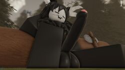 1boy 3d alchef big_balls big_penis black_fur erect_penis erection foreskin forest forest_background furry homo_animalis horns male male_only morning_wood neck_tuft nonalterna roblox robloxian scars self_upload sleeping solo_male tagme uncut wolf_ears