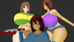 2022 3d 3girls albyon chara female female_only frisk tagme undertale undertale_(series)