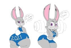 1girls 2021 anthro ass ass_focus big_ass blue_shorts blue_topwear booty_shorts bottomwear breasts bunny bunny_ears bunny_girl bunny_tail clothing dat_ass dialogue english_text fat_ass female female_only furry gym_shorts gym_uniform huge_ass judy_hopps large_ass lifting lifting_weights looking_at_viewer massive_ass neom-daddy purple_eyes shorts shortstack small_breasts solo solo_female squatting sweat sweatdrop tail teeth text thick_thighs thighs topwear weights zootopia