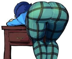 1girls 2022 ass ass_focus ass_shot atlus back back_view bending_over bent_over blue_hair bubble_butt clothed clothed_female desk female female_only hat huge_ass mrplow34 pants persona persona_4 plaid plaid_pants school_uniform schoolgirl sega shirogane_naoto short_hair simple_background solo thick_thighs thighs white_background