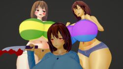 2022 3d 3girls albyon chara female female_only frisk tagme undertale undertale_(series)