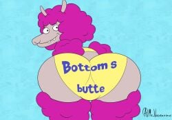 ass ass_focus back_view beverly_bottom big_ass big_butt bikini bottom's_butte camelid clothed clothing female fur furry furry_only looking_at_viewer looking_back mr_valentine00 pink_fur simple_background smile text