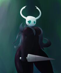 arthropod black_body breasts clothed clothing desesperadoleon female female_the_knight_(hollow_knight) hi_res hollow_knight horn humanoid insects protagonist_(hollow_knight) rule_63 solo stinger team_cherry thick_thighs vessel_(species) video_games