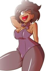 amphibia anne_boonchuy artlaccer_(artist) big_ass big_butt big_thighs brown_hair bunnysuit curvy curvy_body curvy_figure disney female_only hips medium_breasts medium_hair one_arm_up open_mouth simple_background smile straight_hair teenage_girl teenager voluptuous white_background wide_hips