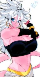 1girls android_21 android_21_(good) big_breasts bio-android_(dragon_ball) blue_eyes breasts dragon_ball dragon_ball_fighterz female huge_breasts large_breasts majin majin_android_21 monster_girl omochi_db pink_skin shounen_jump tagme white_hair