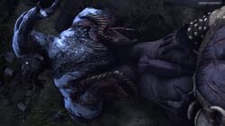 2boys armor boner darkflash23 dbd dead_by_daylight gay glans hands_on_ass horns horse_penis horsecock huge_ass imminent_sex krampus leather male male/male male_only minotaur penis penis_on_ass red_eyes tail the_oni_(dbd)