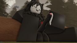 1boy 3d alchef big_balls big_penis black_fur cum cum_drip foreskin forest forest_background furry homo_animalis horns male male_only morning_wood neck_tuft nonalterna roblox robloxian scars self_upload solo solo_male tagme uncut wolf_ears