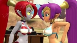 2girls 3d animated attribute_theft bikini blue_eyes breast_expansion breast_reduction breast_smother dark-skinned_female deflation female female_only hoop_earrings inflation large_breasts legoguy9875 nega-shantae no_sex no_sound ponytail purple_hair red_hair sfm shantae shantae_(character) small_breasts source_filmmaker swimsuit video yellow_eyes yellow_sclera yuri