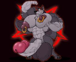 abs anthro balls bara biceps big_balls big_muscles big_pecs big_penis biped black_background canid canid_demon canine canis claws demon digital_media_(artwork) digitigrade erection finger_claws flexing flexing_bicep fur genitals grey_body grey_fur hellhound helluva_boss hi_res holding_pecs huge_balls huge_cock huge_muscles huge_nipples humanoid_genitalia humanoid_penis hyper hyper_balls hyper_genitalia hyper_penis male male_focus male_only male_solo mammal muscular muscular_anthro muscular_male nipple_piercing nipple_ring nipples nude pec_squish pecs penis pentagram piercing red_sclera ring_piercing scar simple_background smile solo solo_male toe_claws vein veiny_penis vortex_(helluva_boss) wolf wolfbear303