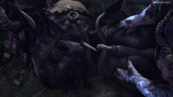 2boys armor bone boner darkflash23 dbd dead_by_daylight gay glans hands_on_ass horns huge_ass imminent_sex krampus leather male male/male male_only minotaur penis penis_on_ass red_eyes tail the_oni_(dbd)