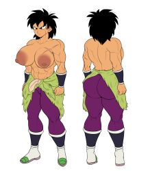 1girls big_areola big_ass big_breasts big_nipples black_eyes black_hair broly broly_(dragon_ball_super) detnox dragon_ball dragon_ball_super female female_broly female_only fur green_fur huge_areolae huge_ass huge_breasts huge_nipples pants rule_63 scar scars solo