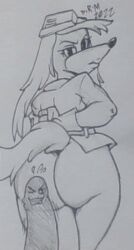 anthro ass big_ass canine cuphead_(game) doctordrm doctordrmnsfw no_panties no_pants penis pilot_saluki_(cuphead) traditional_media_(artwork) twitter_username