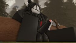 1boy 3d alchef becoming_flaccid big_balls big_penis black_fur cum cum_drip foreskin forest forest_background furry homo_animalis horns male male_only neck_tuft nonalterna roblox robloxian scars self_upload solo solo_male tagme uncut wolf_ears