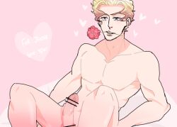 1boy bar_censor censored_penis diamond_is_unbreakable erection jojo's_bizarre_adventure m_(artist) male male_only nude_male penis rose_(flower) solo yoshikage_kira