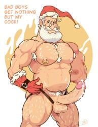 1boy beard big_penis christmas erect_penis erection facial_hair glasses gloves hairy male male_focus male_only old_man pierced_nipples santa_claus vinceart2 white_hair