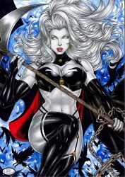 1girls big_breasts chaos_comics dominant_female ed_benes_studio femme_fatale holding_scythe lady_death latex_suit latex_thong_leotard latex_tights long_hair looking_at_viewer queen_of_the_dead red_lips rudimar_patrocinio scythe seductive_look solo_female solo_focus tagme white_hair white_skin