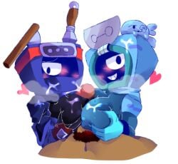 1boy 2girls armor ash_(brawl_stars) big_breasts blush blush_lines boobjob brawl_stars cum cum_on_breasts cum_on_face heart heart_symbol holding_breast kunai male_to_female mtf_transformation ninja ninja_ash_(brawl_stars) one_eye_obstructed paizuri papatea514 papatea514_(artist) penis pubic_hair rule_63 scythe smiling titfuck titjob trash_can white_background