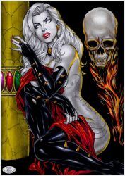 big_breasts chaos_comics coffin_comics death_(personification) divine_slut ed_benes_studio female fit_female goddess grim_reaper lady_death latex_gloves latex_stockings long_hair looking_at_viewer queen_of_the_dead red_lips rudimar_patrocinio seductive_look skin_tight tattoos voluptuous white_skin