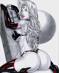 big_ass big_breasts bindi chaos_comics coffin_comics death_(personification) divine_slut dominant_female ed_benes_studio female female_only femme_fatale fit_female goddess grim_reaper lady_death latex_suit long_hair looking_at_viewer queen_of_the_dead red_lips rudimar_patrocinio skin_tight tombstone white_hair