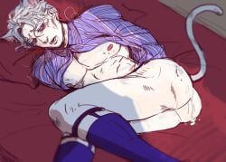 1boy adsword after_anal after_sex bite_mark_on_ass bite_mark_on_nipple bite_mark_on_pec bite_marks bottomless bottomless_male cat_ears cat_tail catboy cum_in_ass diamond_is_unbreakable dress_shirt flushed gay jojo's_bizarre_adventure male male_only open_shirt partially_clothed pink_nipples shirt_only socks solo tagme unbuttoned unbuttoned_shirt yoshikage_kira