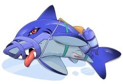 2023 blue_body female feral fish genitals hi_res honeymono looking_at_viewer lying marine muzzle_(object) nintendo nude on_side pussy reefslider shark simple_background solo splatoon splatoon_3 tongue tongue_out white_background zoophilia