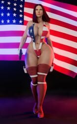 1girls 3d american_flag black_widow_(marvel) busty female female_focus hourglass_figure human light-skinned_female light_skin marvel marvel_cinematic_universe natasha_romanoff red_hair scarlett_johansson sling_bikini snoopz solo solo_female tagme wide_hips