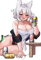 1girls aurwoora_(jellen_aura) closed_eyes cute drunk drunk_bubbles female female_only fully_clothed glasses light-skinned_female light_skin lorel_(aurwoora) open_mouth original panties simple_background smile solo tagme thighs