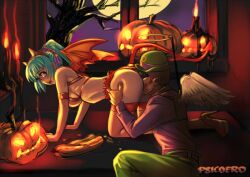 1boy 1girls ass batman_(series) big_ass character_request cunnilingus dc dc_comics demon demon_girl halloween oral oral_sex psicoero pumpkin riddler succubus