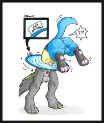 anthro ass canid canine canis danwolf danwolf15 danwolf_(character) domestic_dog hi_res hoop hoop_transformation humor jackal lucario male mammal merging nintendo now_you're_thinking_with_portals paws pokemon pokemon_(species) solo transformation video_games what wolf