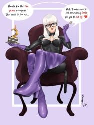 1girls ann_takamaki_(cosplay) bodysuit boot_fetish boot_worship boots cake caption catsuit cosplay dominant_female dominatrix female femdom femdom_caption glasses gloves high_heel_boots high_heels jaclyn_(corruptionprincess) ladyboots_(vtuber) leather long_boots mommy_dom original persona persona_5 purple_boots purple_gloves silver_hair source_request thigh_boots thighhigh_boots virtual_youtuber vtuber