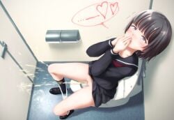 1girls black_socks blush clothing female female_only human knee_socks kneehighs kneesocks loafers missing_toilet orgasm pale_skin panties peeing power_pissing relief school_uniform socks toilet toilet_pee toilet_stall urine_on_wall