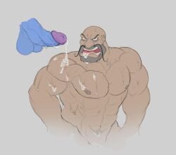 2boys abs aladdin arc_(artist) artist_name bald blue_skin character_name copyright_name disney facial_hair genie_(aladdin) male male_focus male_only muscular_male sa'luk yaoi