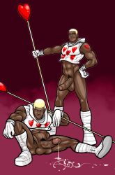 2boys abs blonde_hair byron_durand class_comics crop_top dark-skinned_male dark_skin david_cantero erect_penis erection hard_on male male_focus male_only melanin muscle muscles muscular muscular_male pecs precum precum_drip uncut