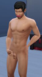 cum_on_body male_only markiplier masturbation naked pink_mustache sims4 wilford_warfstache