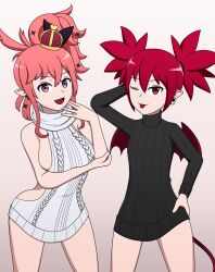 2girls alternate_version_available breasts demon demon_girl demon_tail demon_wings disgaea disgaea_1 disgaea_5 etna johnthems large_breasts multiple_girls nippon_ichi_software seraphina_(disgaea) small_breasts virgin_killer_sweater