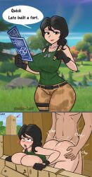 1boy 1girls 2d 2koma ahe_gao ahegao ass big_ass big_breasts black_hair blush blush_lines blushing breasts cartoony comic completely_nude completely_nude_male dodo-bot edit female fit_female fortnite from_behind fucked_from_behind functionally_nude functionally_nude_female green_eyes headhunter_(fortnite) holding_waist horny_female implied_penetration looking_at_viewer male male_penetrating_female movement_lines muscular_male nude nude_female nude_male onomatopoeia open_mouth partial_male shagging shirt shirt_lift shirt_up slim_waist straight tagme talking_to_viewer text text_bubble thin thin_female tongue tongue_out