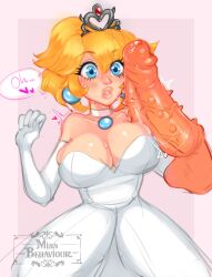 1girls big_breasts blonde_hair bowser bridal_gown bridal_veil cleavage disembodied_penis dress elbow_gloves imminent_sex looking_at_penis mario_(series) missbehaviour monster_cock nintendo penis princess_peach super_mario_odyssey unseen_male_face veiny_penis wedding_dress wedding_peach_(super_mario_odyssey) wet