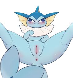 anus ass blue_body blush eeveelution female feral generation_1_pokemon genitals hi_res looking_at_viewer nintendo park_horang pokémon_(species) pokemon pokemon_(species) purple_eyes pussy simple_background solo spread_legs spreading vaporeon white_background